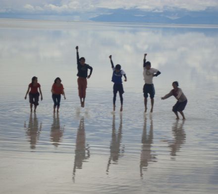 children in the salt flat