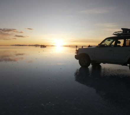 sunset in the uyuni salt flat